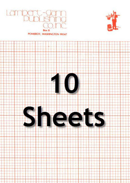 10 sheets of our 25 x 38 inch, 8 squares per inch charting paper