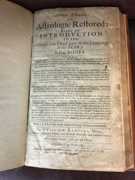 William Ramesey's Astrologie Restored 1654 signed, beautiful book